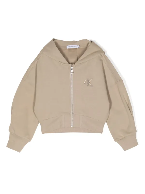 Calvin Klein Kids logo-embroidered zip-up Hoodie Brown Farfetch