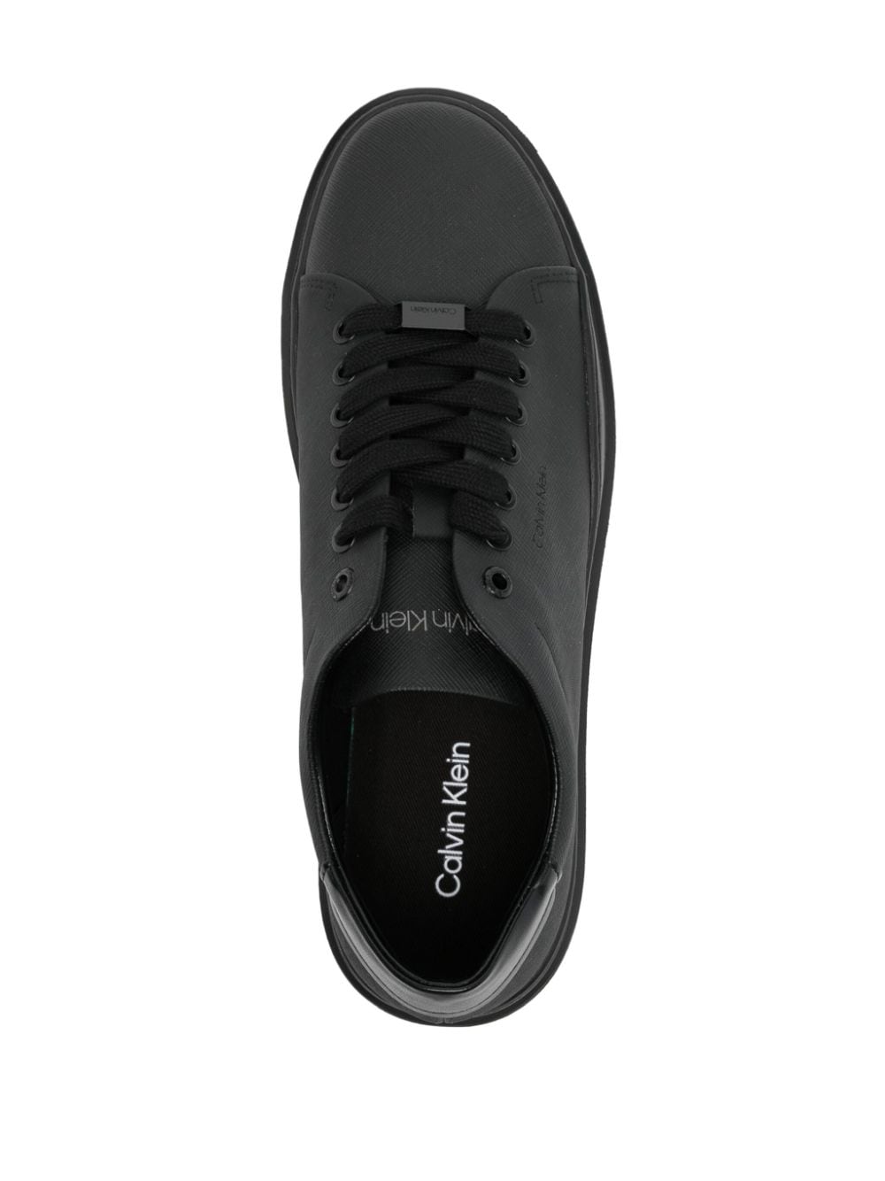Shop Calvin Klein Logo-debossed Textured Sneakers In 黑色
