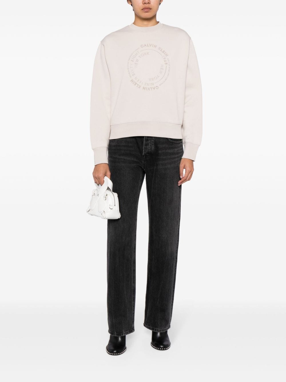 Image 2 of Calvin Klein logo-embroidered cotton sweatshirt