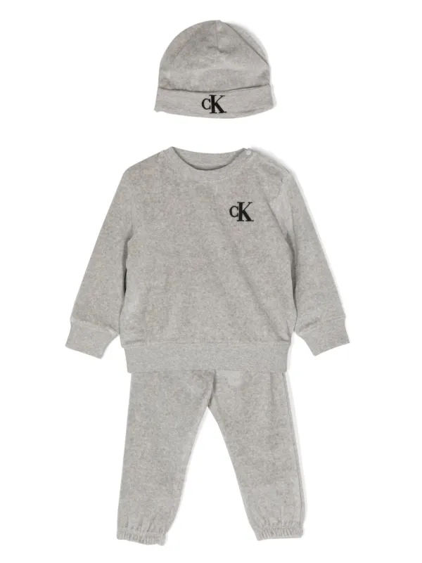 Calvin Klein Kids logo embroidered Velvet Babygrow Set Farfetch