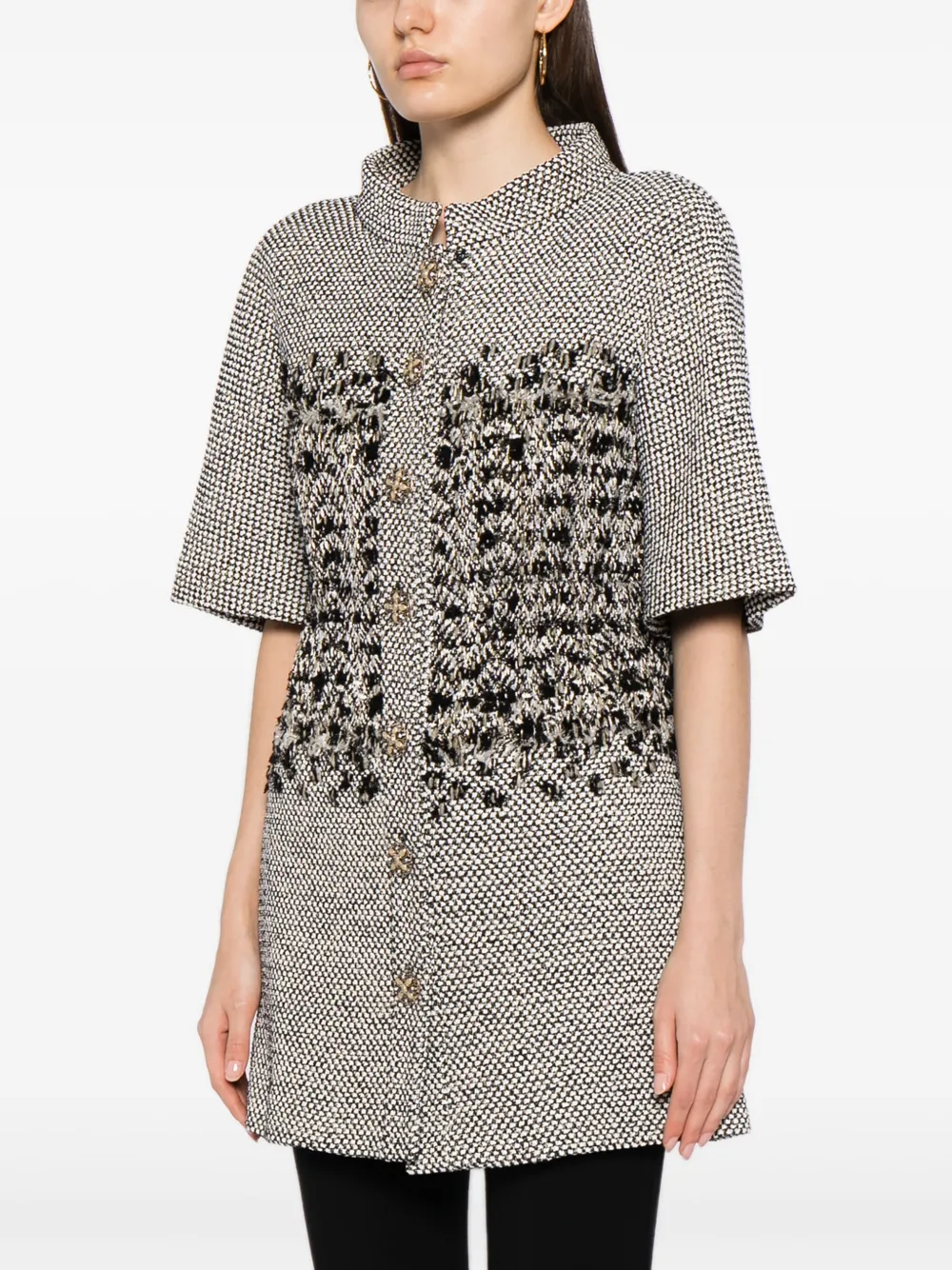 Pre-owned Chanel Short-sleeve Tweed Jacket In White