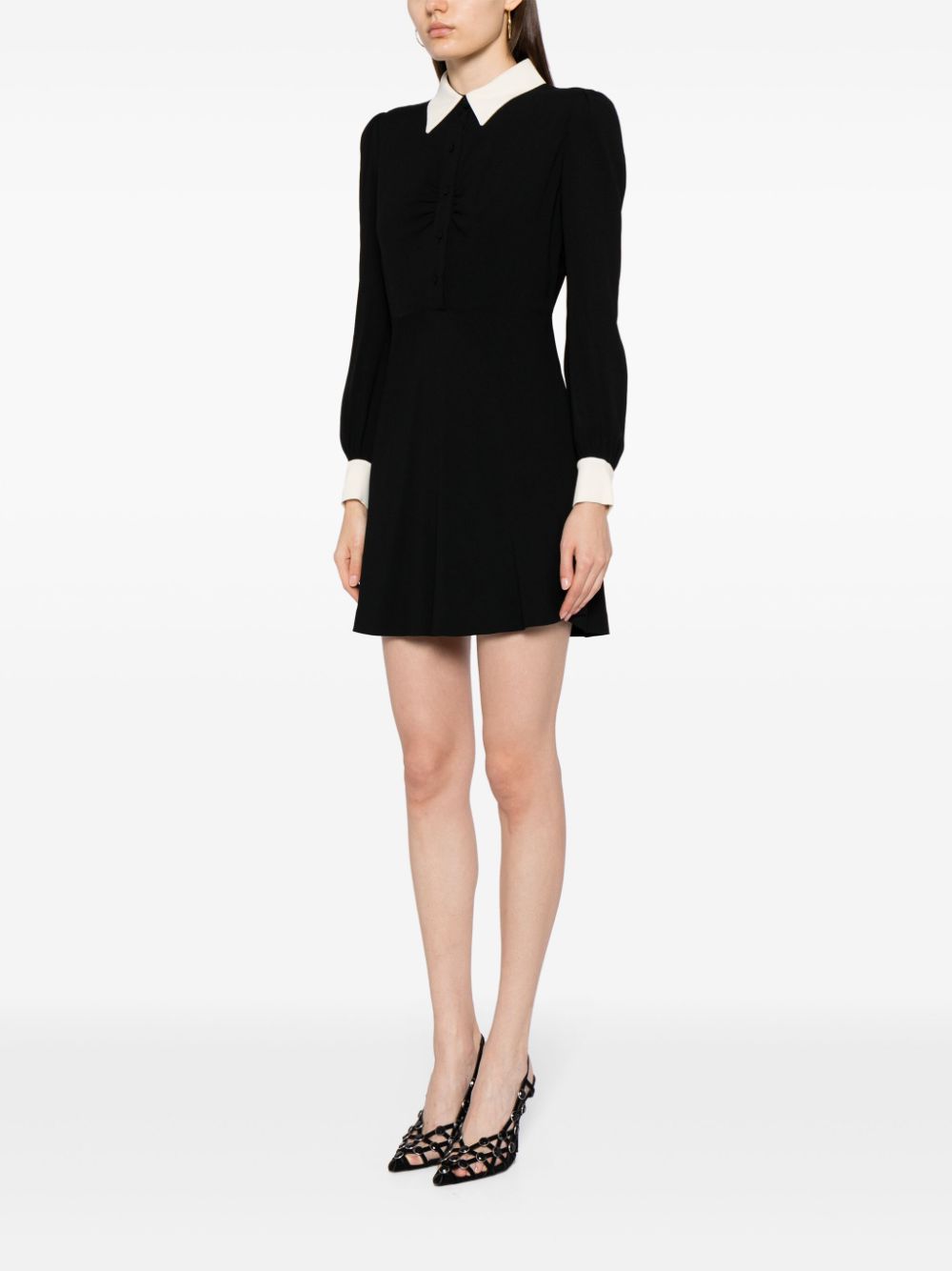 Pre-owned Saint Laurent Contrast-collar Mini Shirtdress In Black