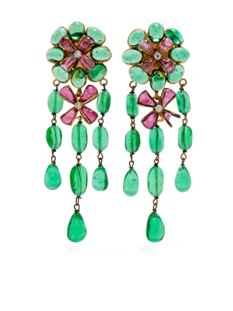 CHANEL Pre-Owned aretes de clip con strass florales 1993