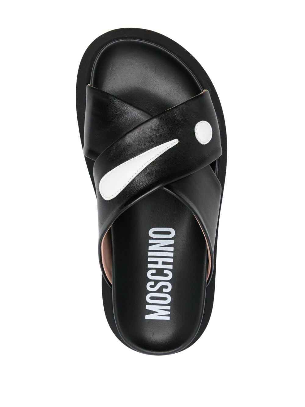 Shop Moschino Patch-detail Leather Slides In Black