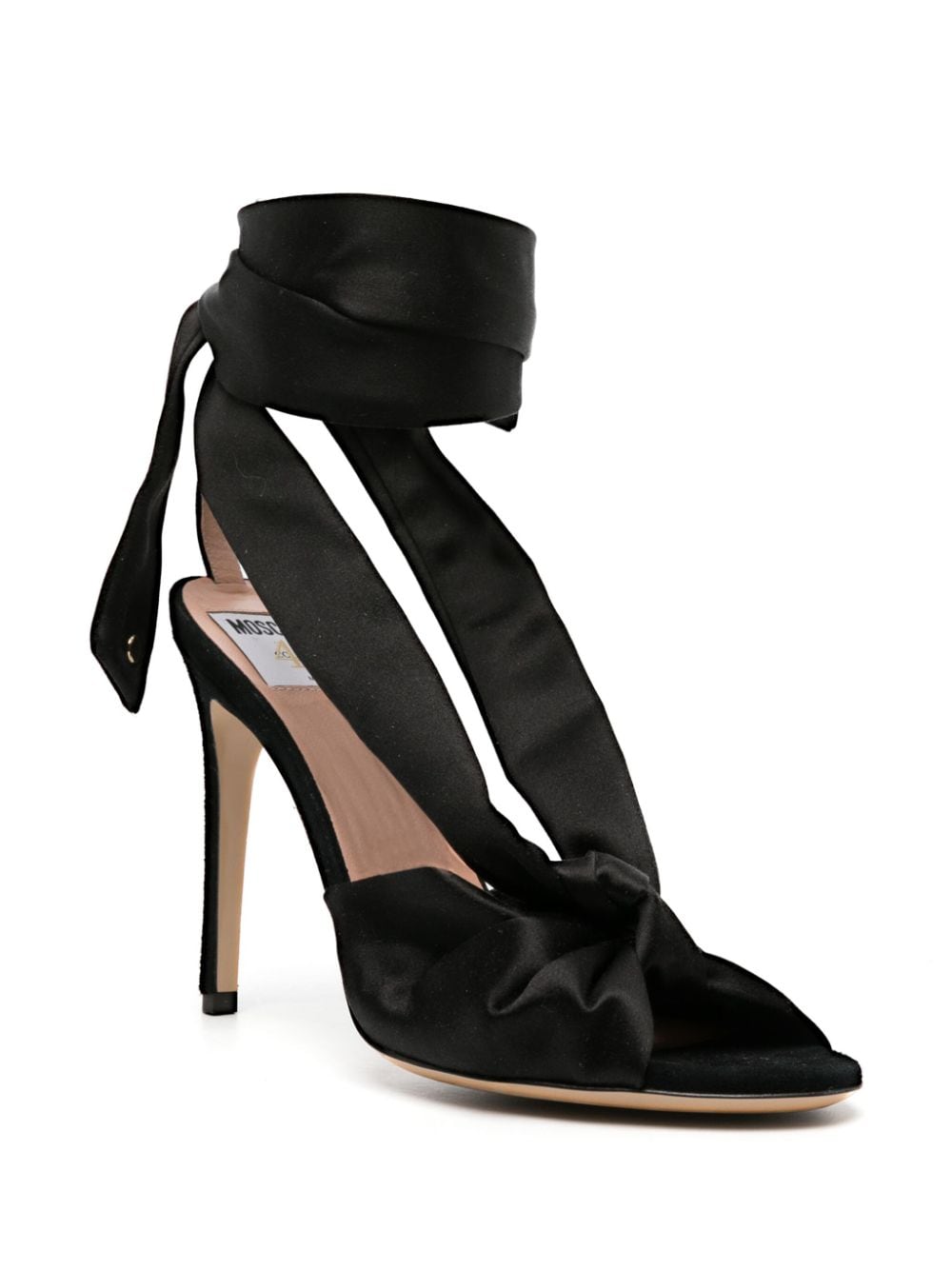 Shop Moschino Knot-detailing Satin Sandals In Black