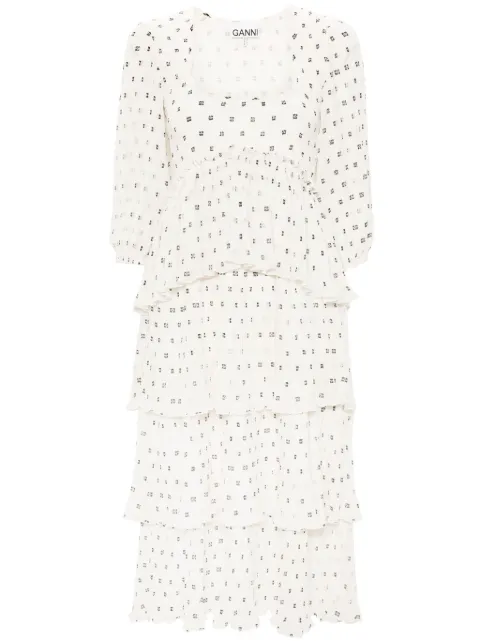 GANNI monogram-print pleated midi dress