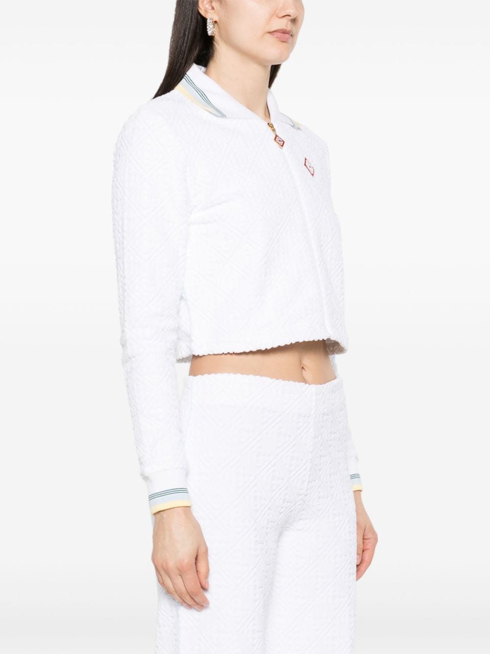 Shop Casablanca Towelling-finish Cropped Bomber Jacket In White