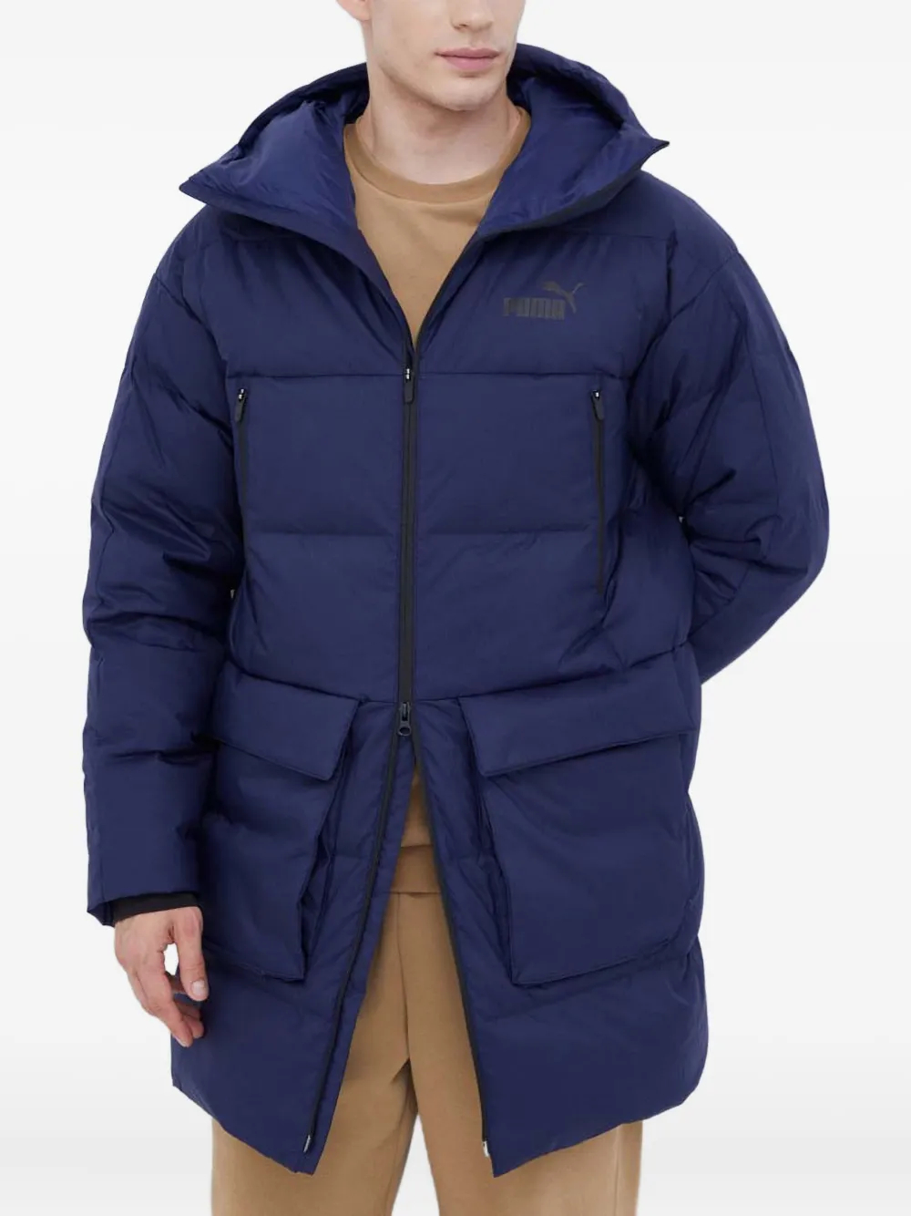 PUMA logo-print hooded coat | Blue | Image 1