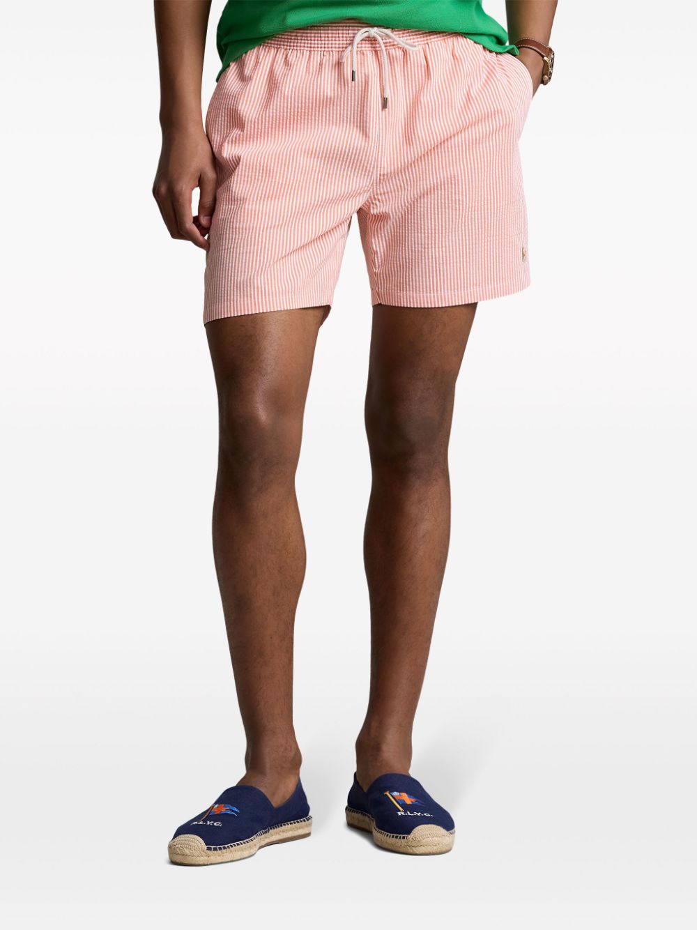 Shop Polo Ralph Lauren Stripe-pattern Swim Shorts In Orange