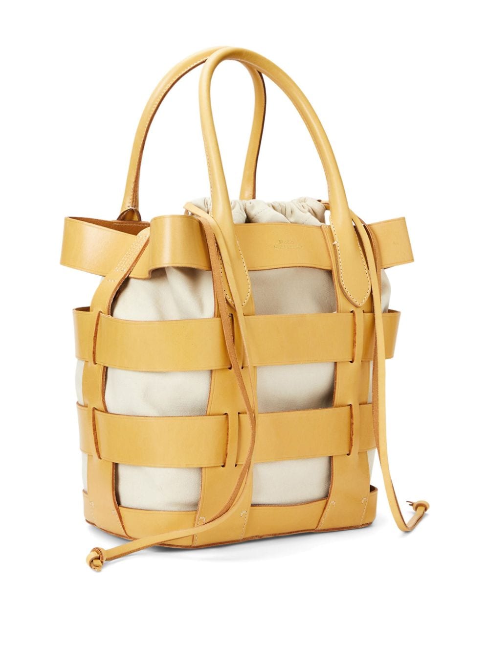 Shop Polo Ralph Lauren Woven Leather Tote Bag In Yellow