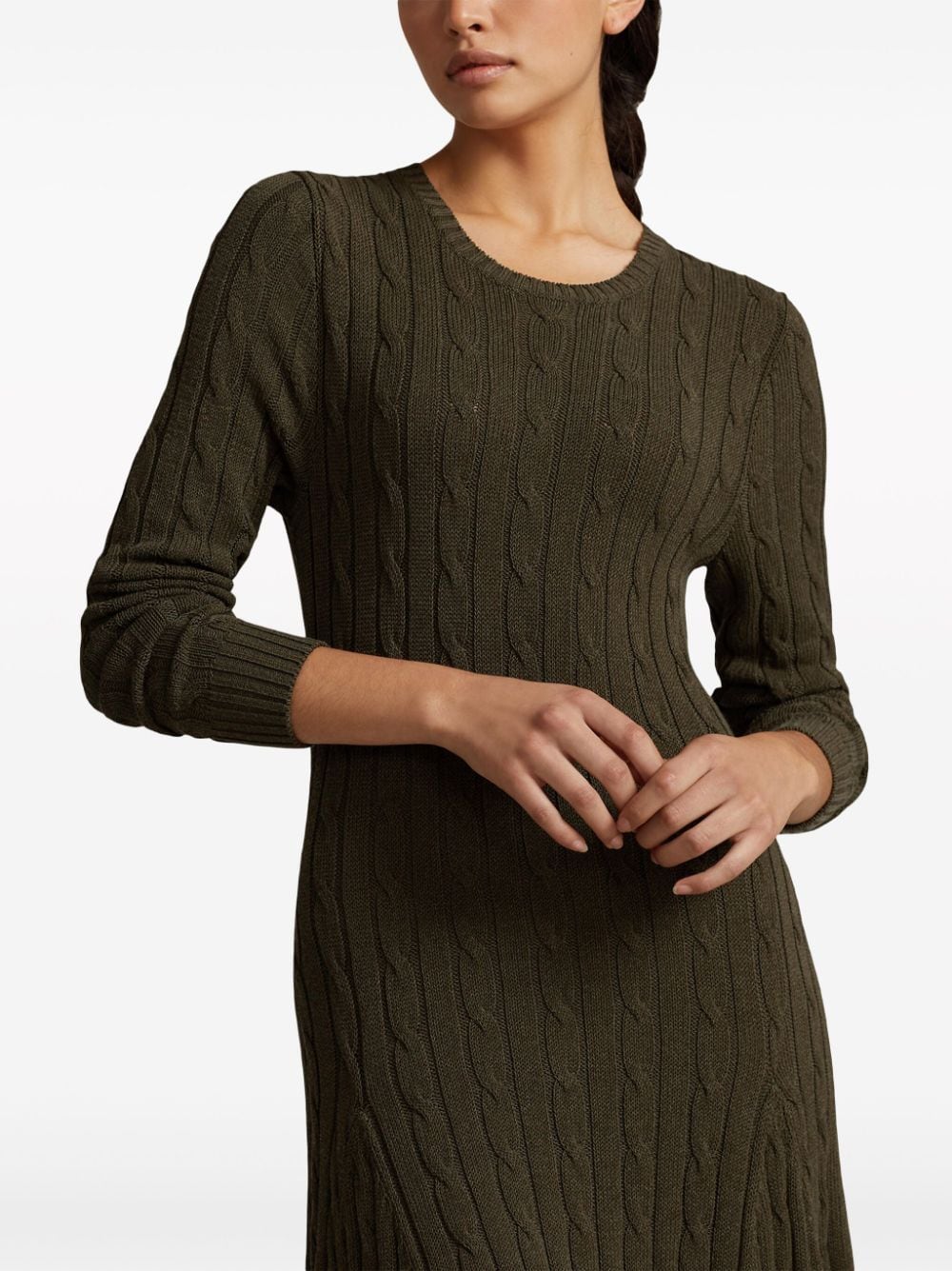 Shop Polo Ralph Lauren Round-neck Cable-knit Midi Dress In Green