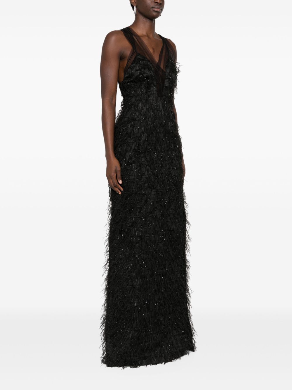 GENNY FAUX-FEATHER LONG DRESS 