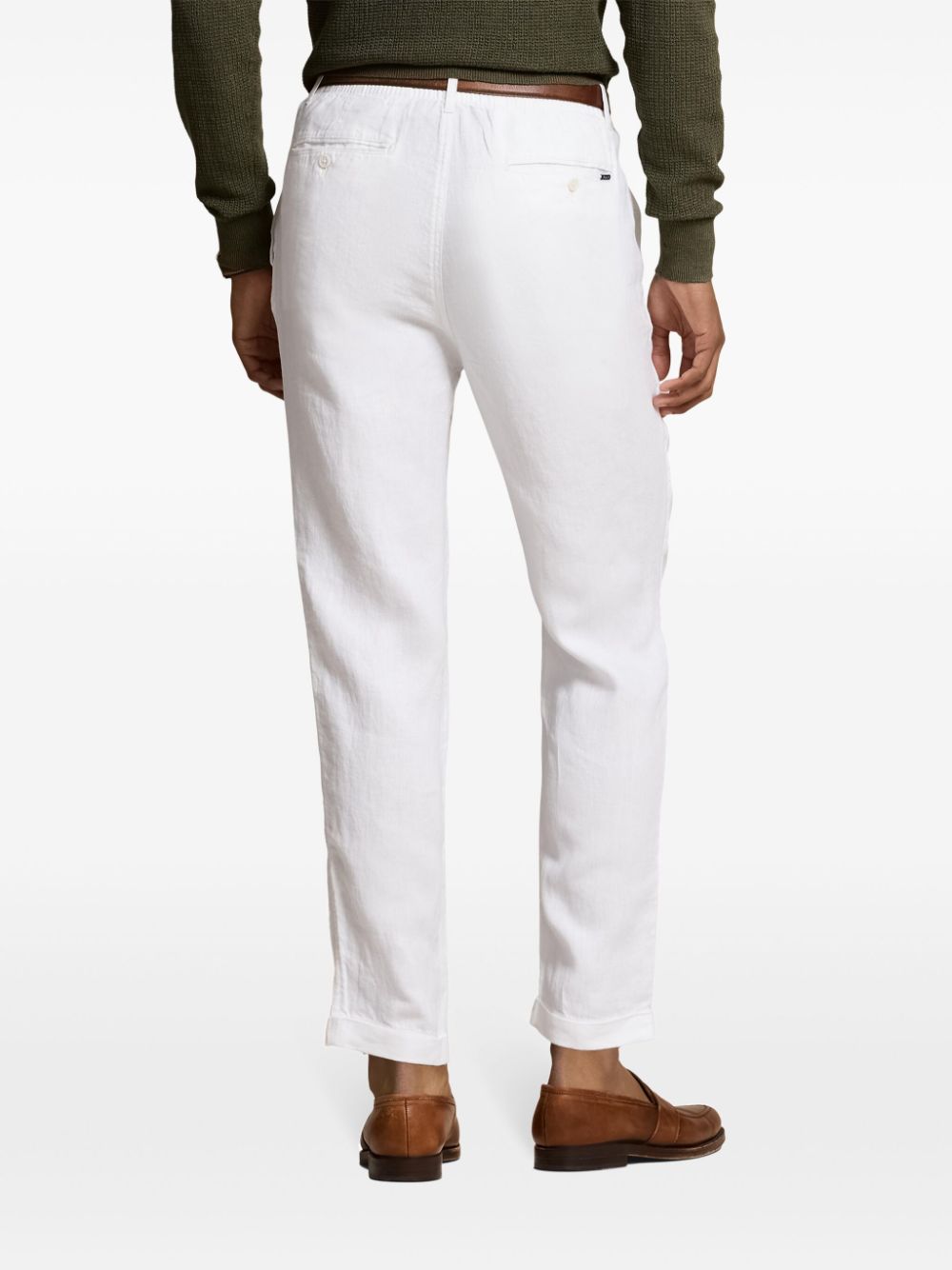 Shop Polo Ralph Lauren Drawstring-waist Linen Trousers In 白色
