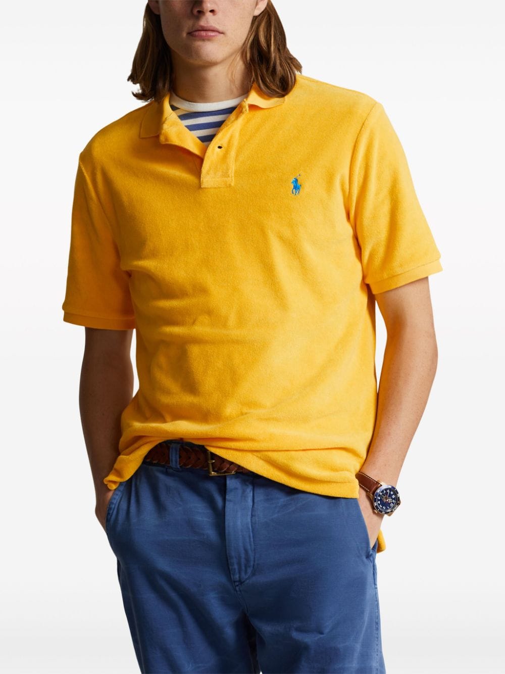 Shop Polo Ralph Lauren Logo-embroidered Terry Polo Shirt In 黄色