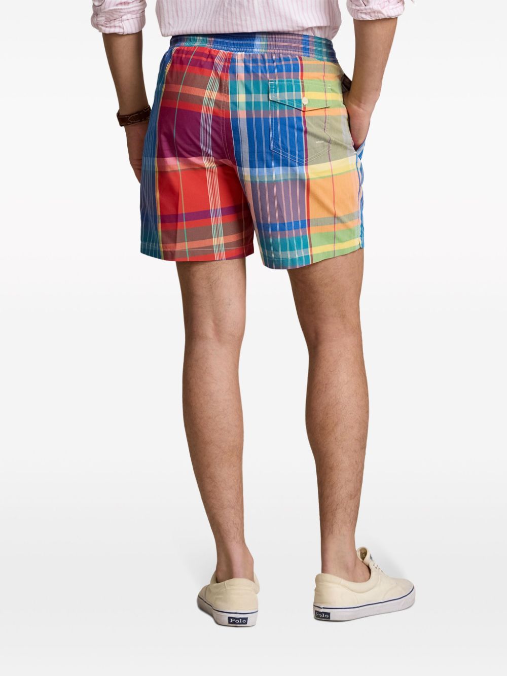 Shop Polo Ralph Lauren Check-pattern Swim Shorts In Blue