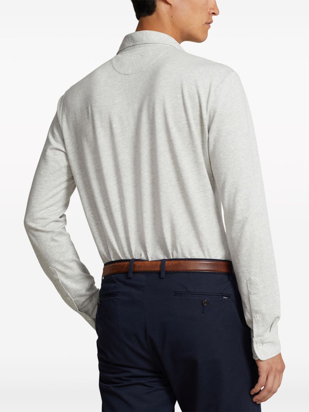 Shop Polo Ralph Lauren Mélange-effect Long-sleeve Polo Shirt In Grey