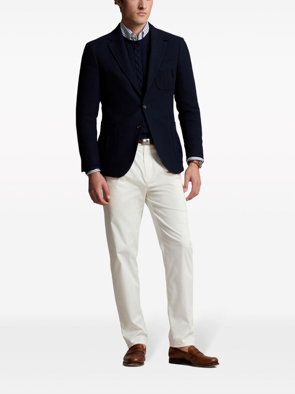 Shop Polo Ralph Lauren Herringbone-pattern Single-breasted Blazer In Blue