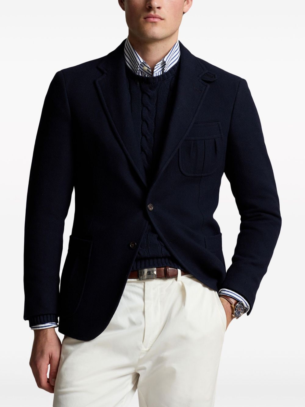 Shop Polo Ralph Lauren Herringbone-pattern Single-breasted Blazer In Blue