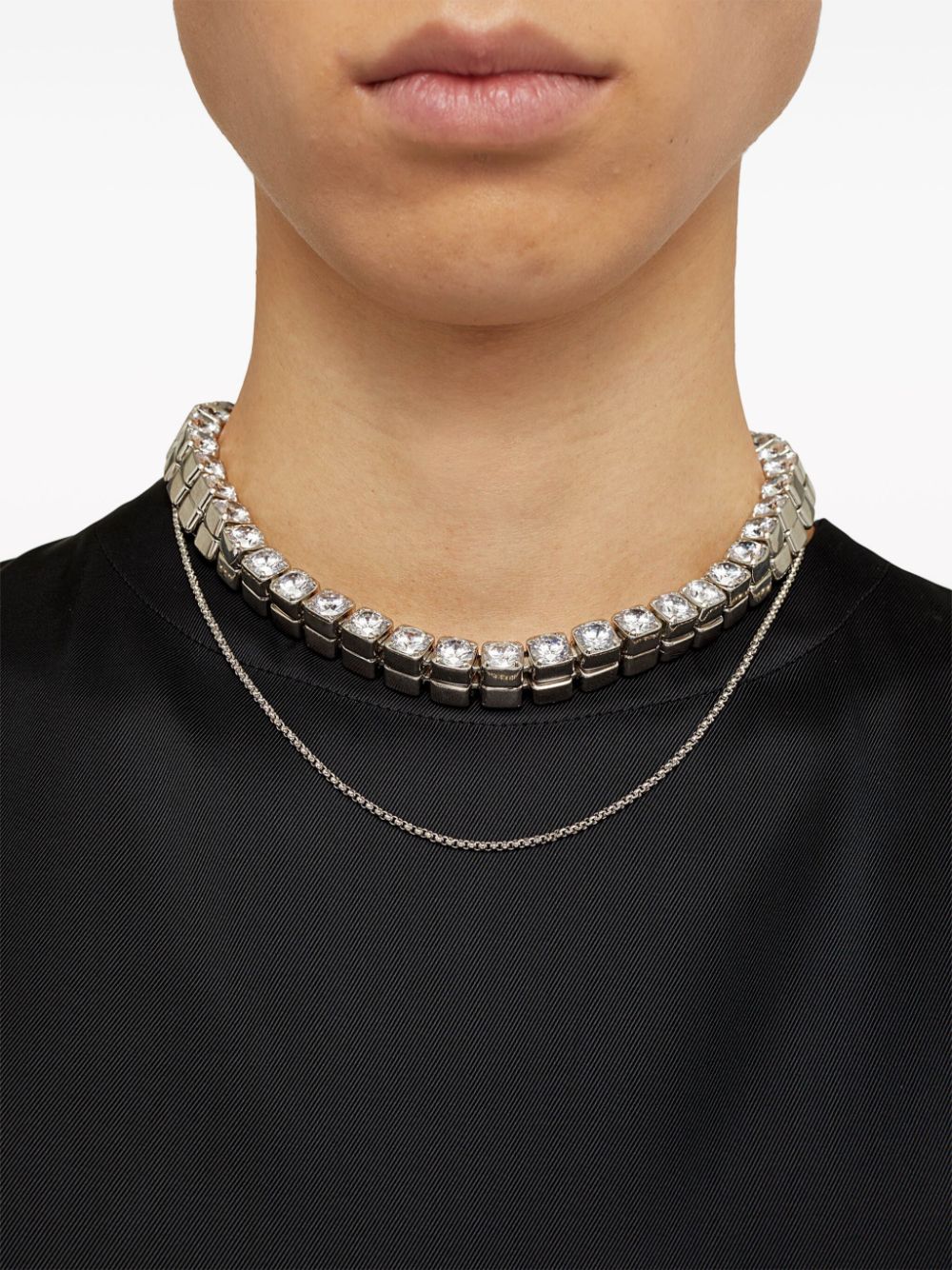 Shop Jil Sander Zirconia Choker Necklace In Silver