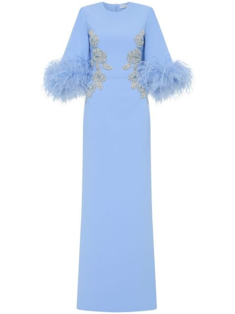 Rebecca Vallance Juliana feather-cuff embroidered gown