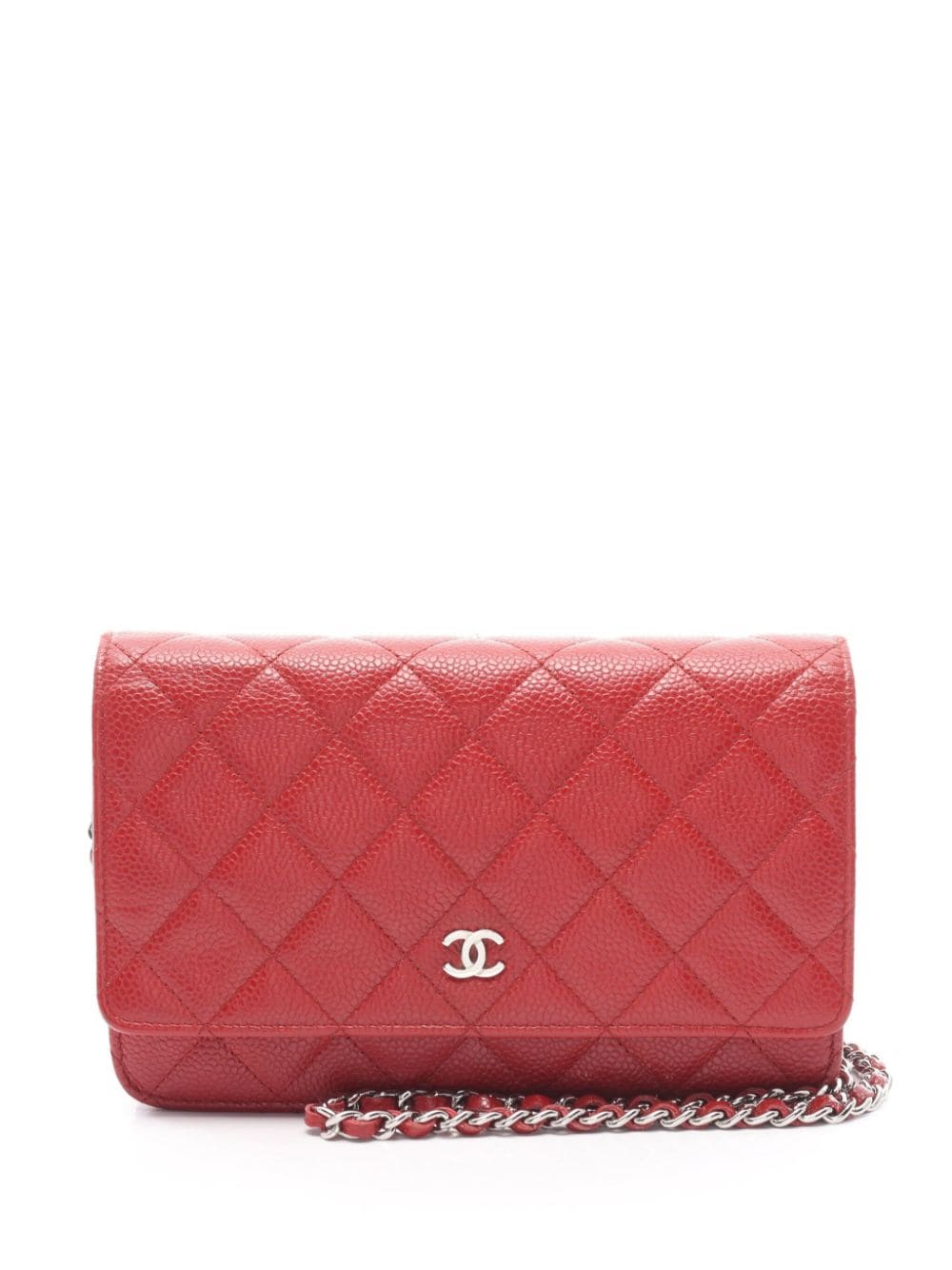 Pre-owned Chanel 2016-2017 Wallet On Chain Leather Shoulder Bag In Red