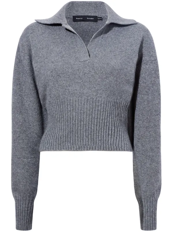 Proenza Schouler Jeanne Split-neck Ribbed-knit Jumper in Grey