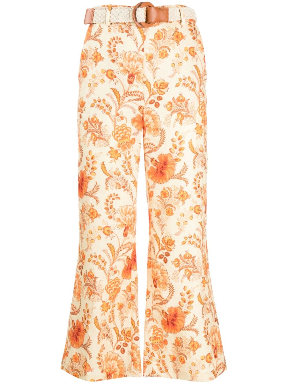 Shop Zimmermann Junie Floral-print Linen Trousers In Orange