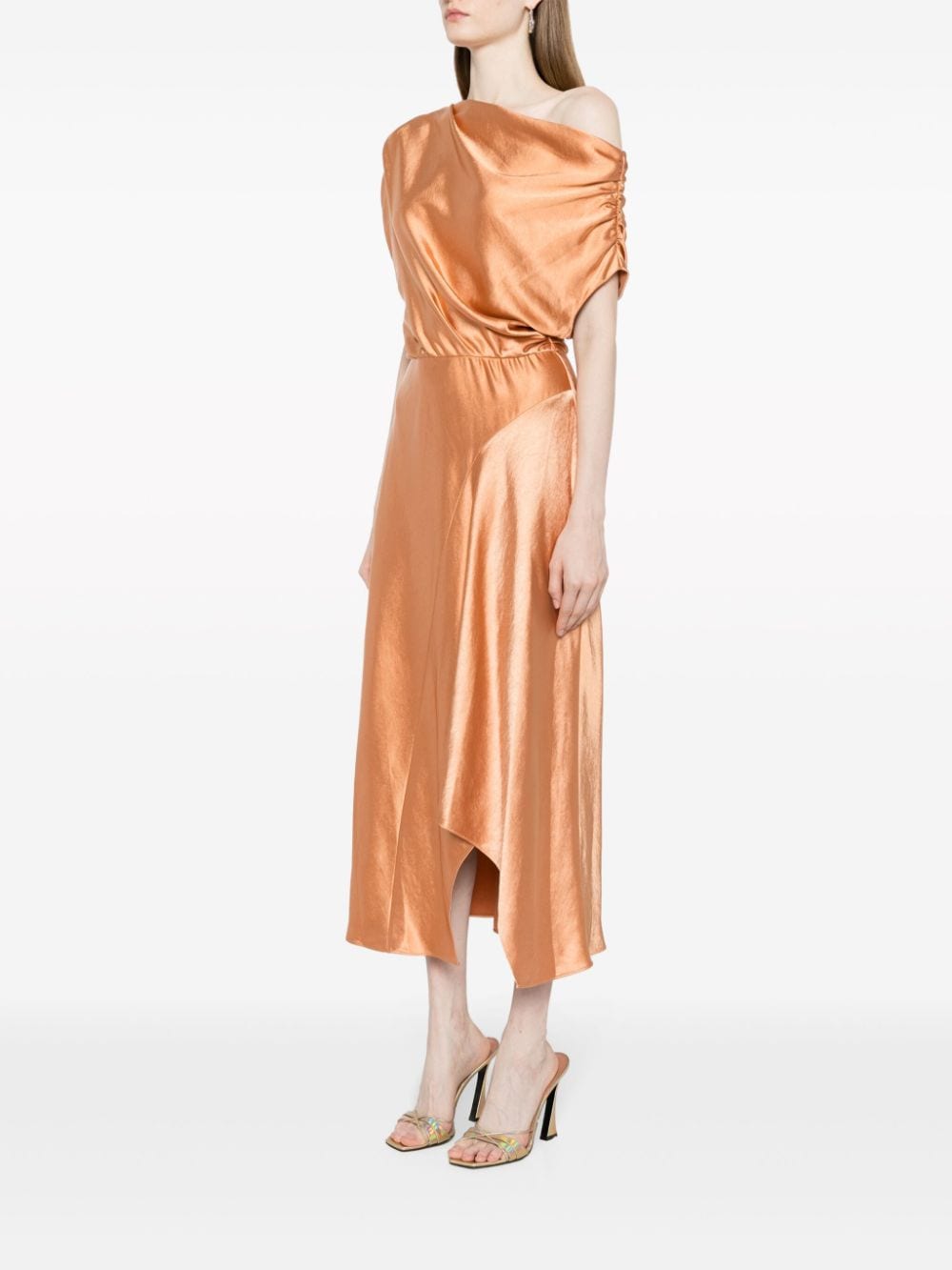 Shop A.l.c Jasmine Asymmetric Satin Midi Dress In Brown