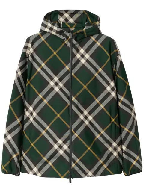 Burberry check-pattern zipped hooded jacket