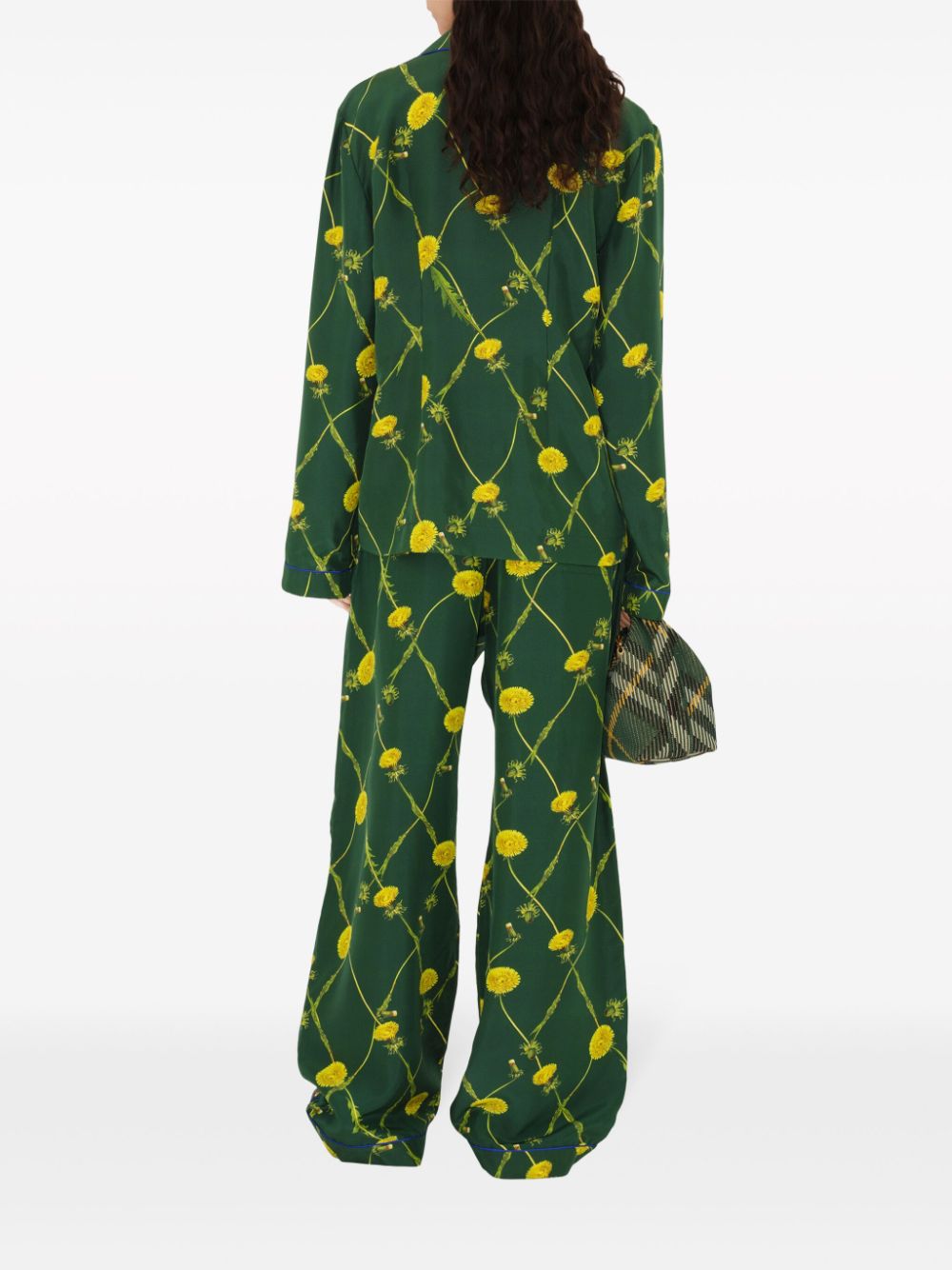 Shop Burberry Dandelion-print Silk Pyjama Shirt In Green
