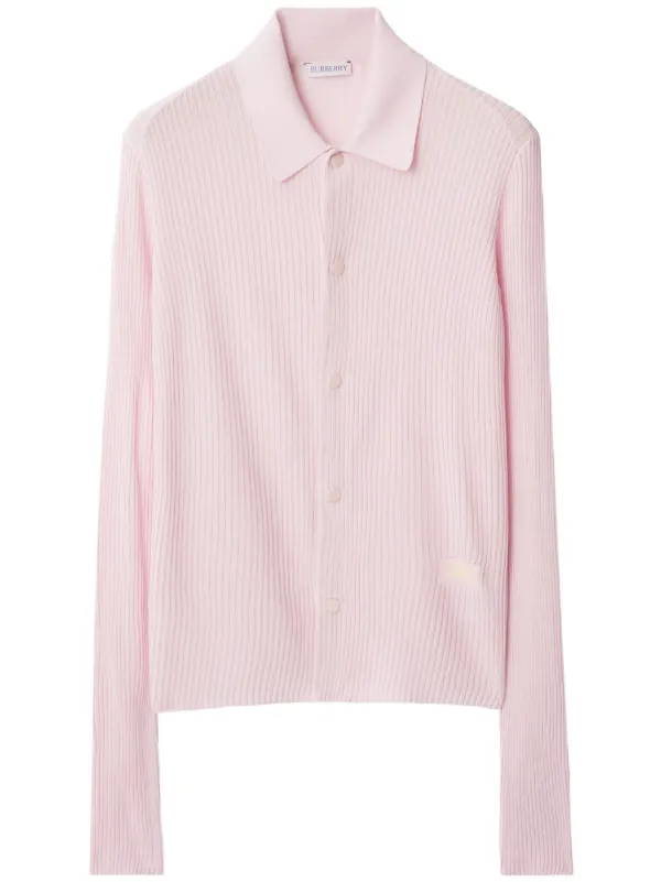 Burberry フロントリボン 薄いピンク ミニカーディガン Burberry Buttoned Ribbed Cardigan | Pink | FARFETCH