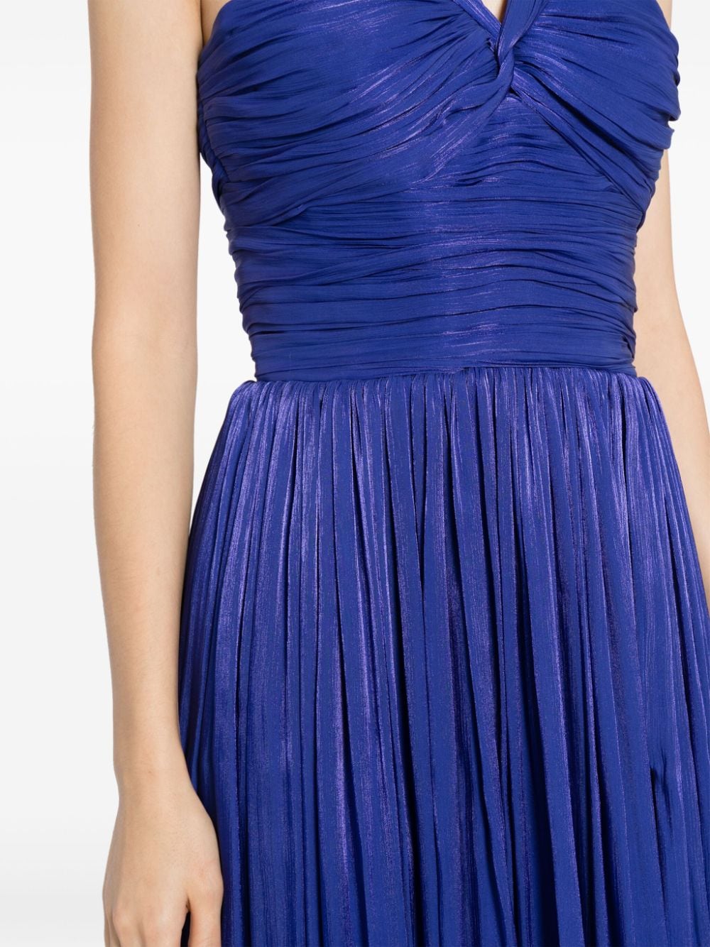 Shop Costarellos Halterneck Pleated Dress In Blue