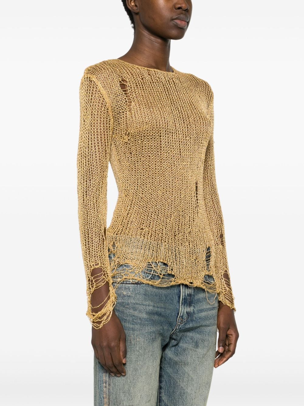 Shop R13 Open-knit Distressed Top In Gold