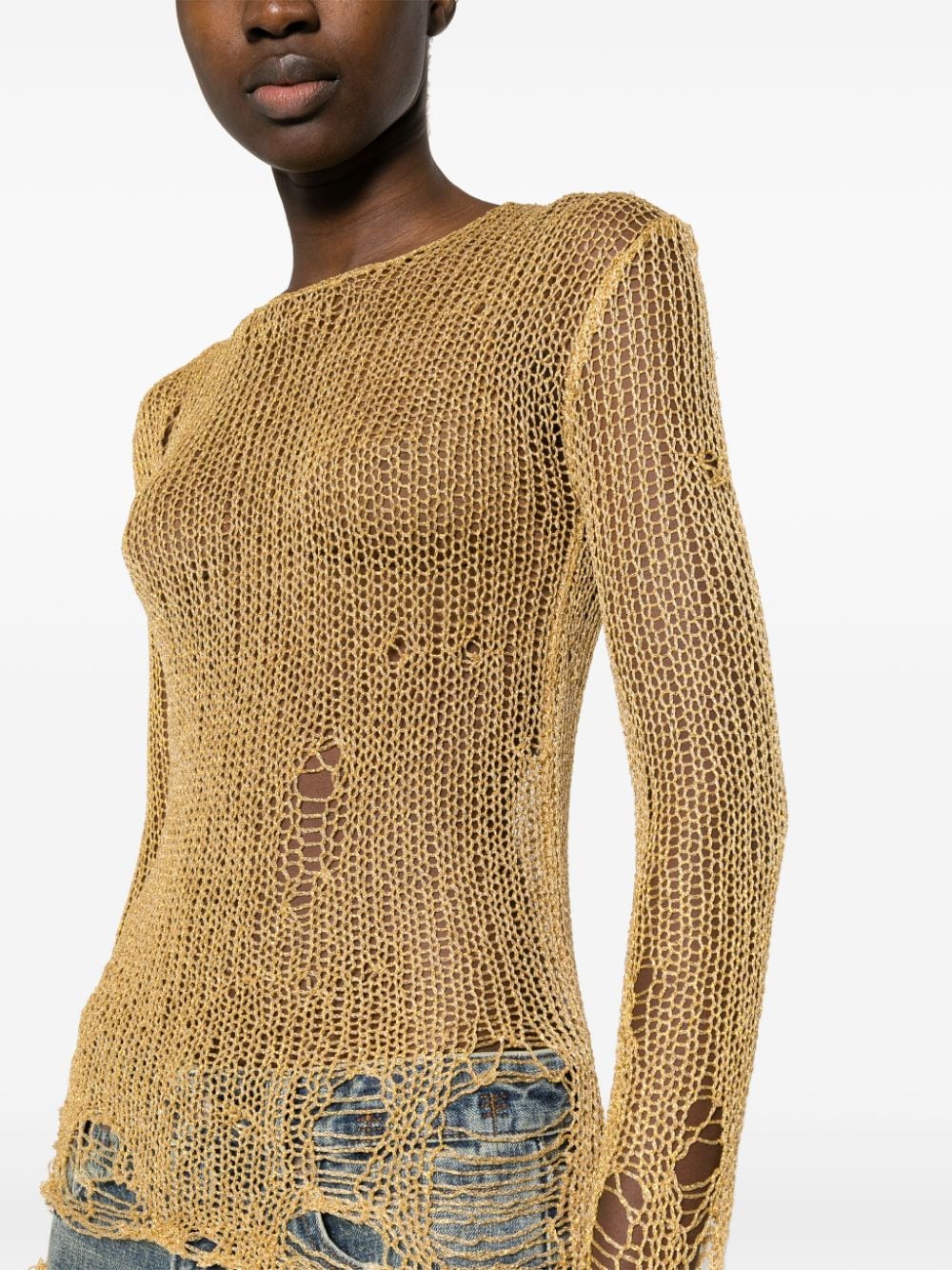 Shop R13 Open-knit Distressed Top In Gold