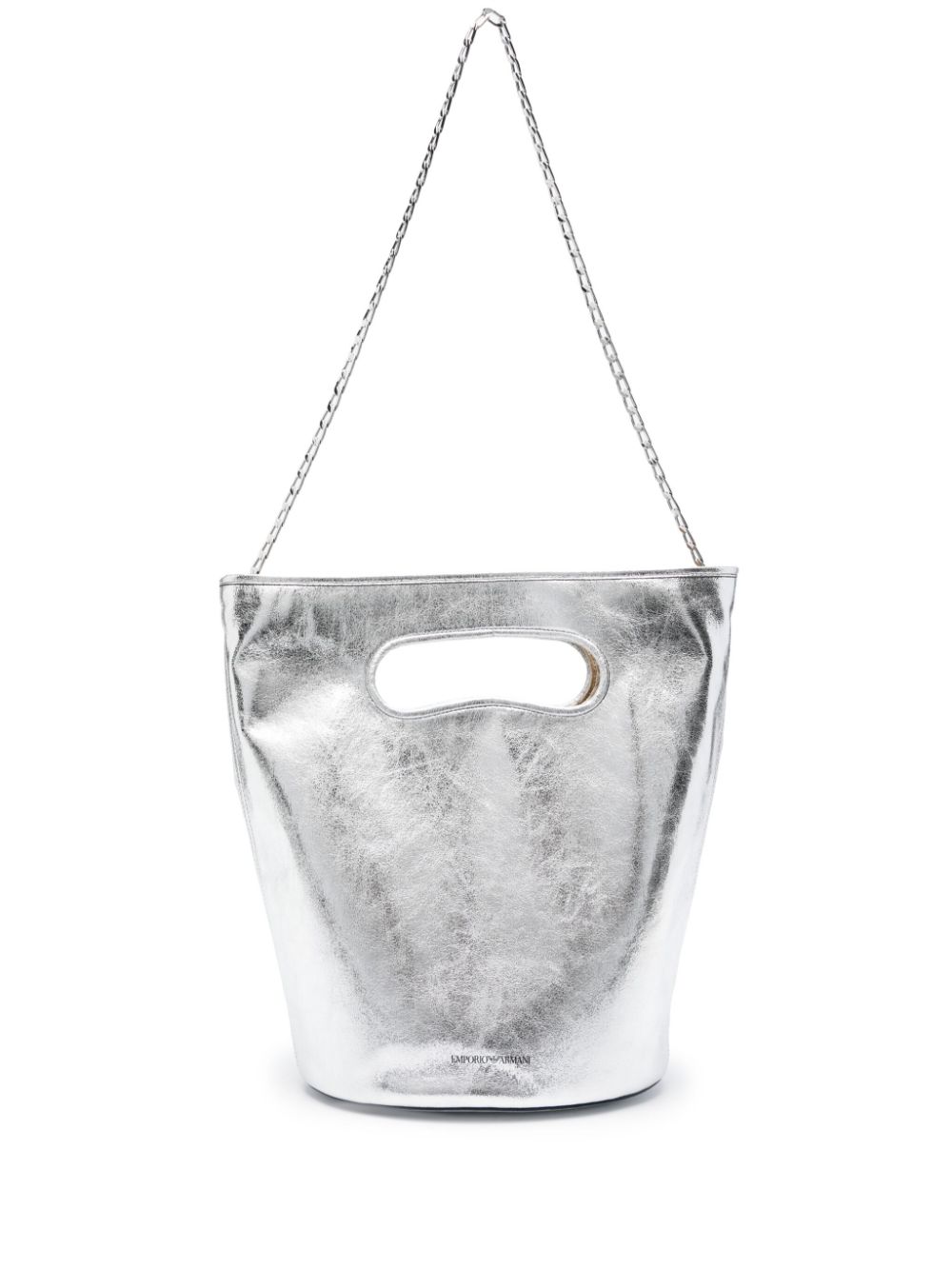 Emporio Armani Logo-stamp Lamé Bucket Bag In Silber