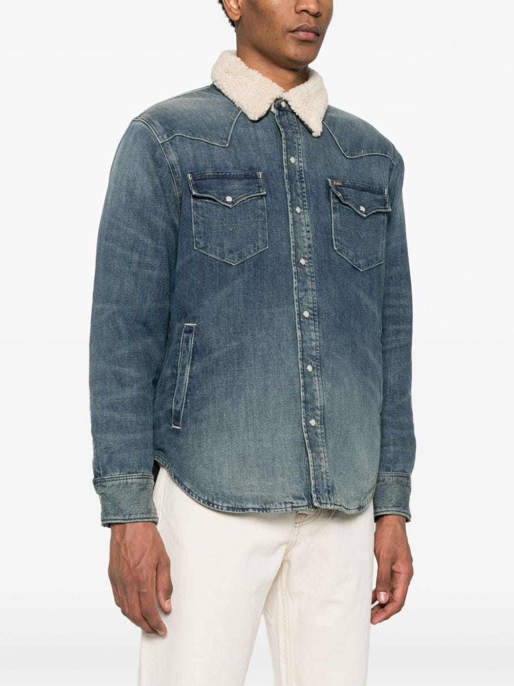 Shop Polo Ralph Lauren Shearling-collar Cotton Jacket In Blue