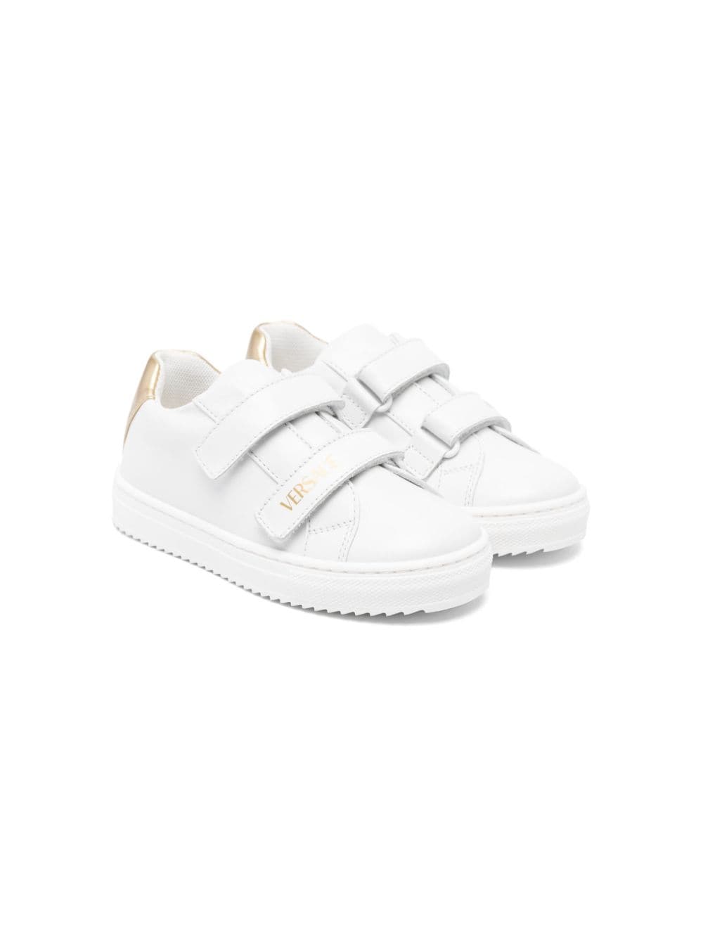 Versace Kids' Logo-print Leather Sneakers In White