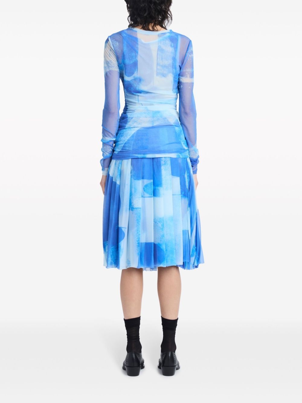 Shop Proenza Schouler Judy Graphic-print Pleated Skirt In Blue