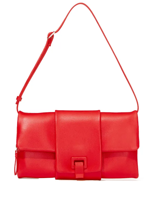 Red leather shoulder bag women's sale