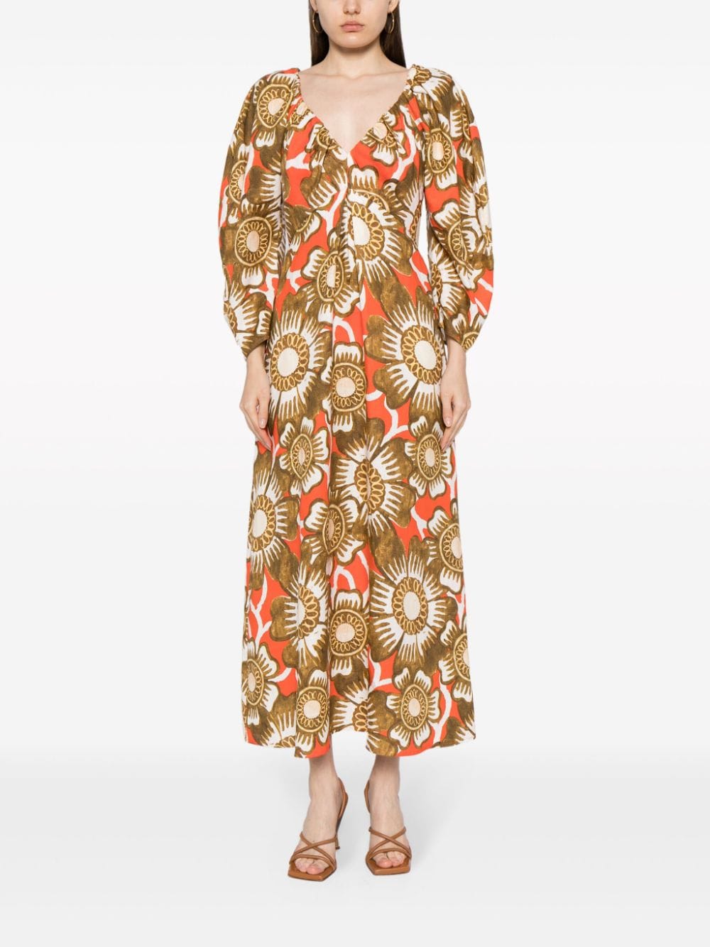 Shop Mara Hoffman Ophelia Olea-print Hemp Maxi Dress In Orange