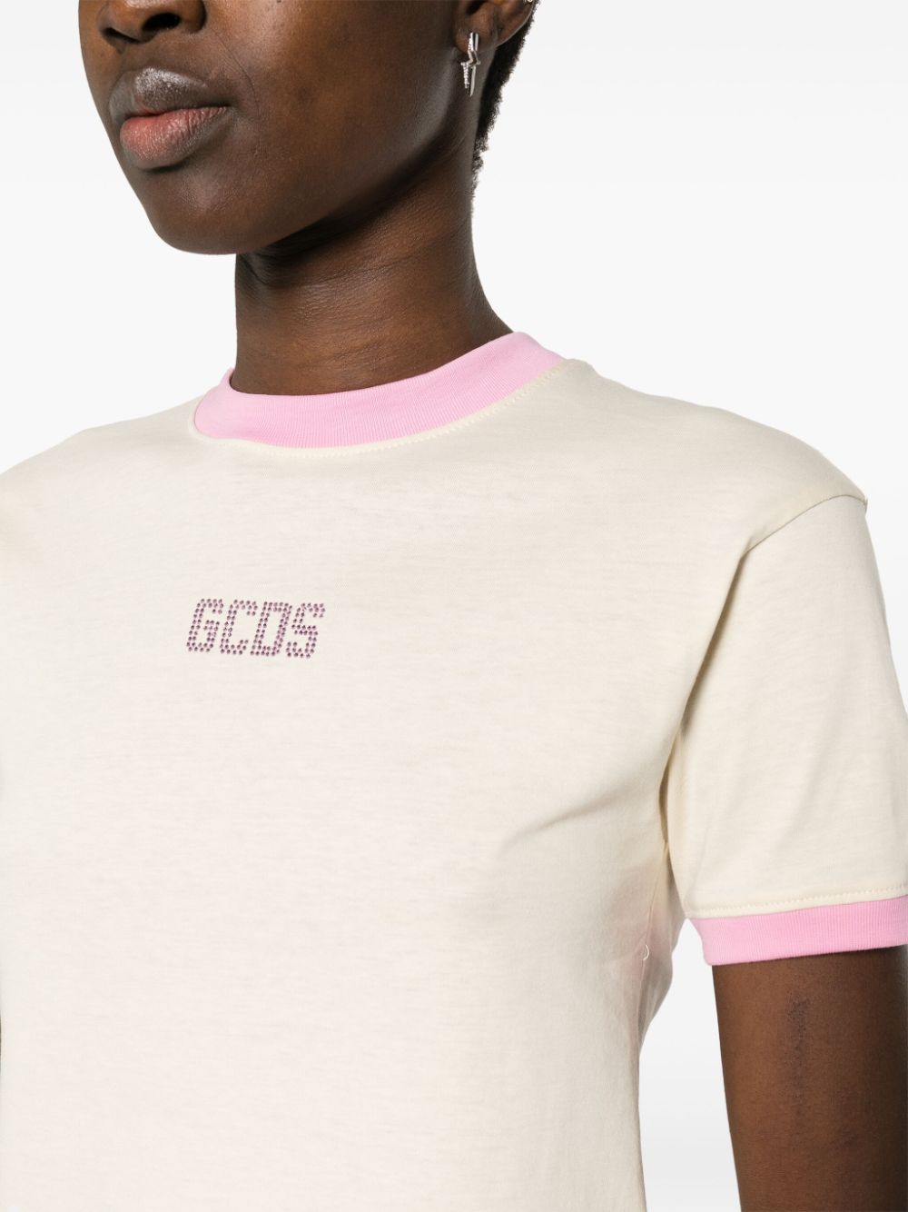 Gcds T-shirt verfraaid met kristallen logo Beige