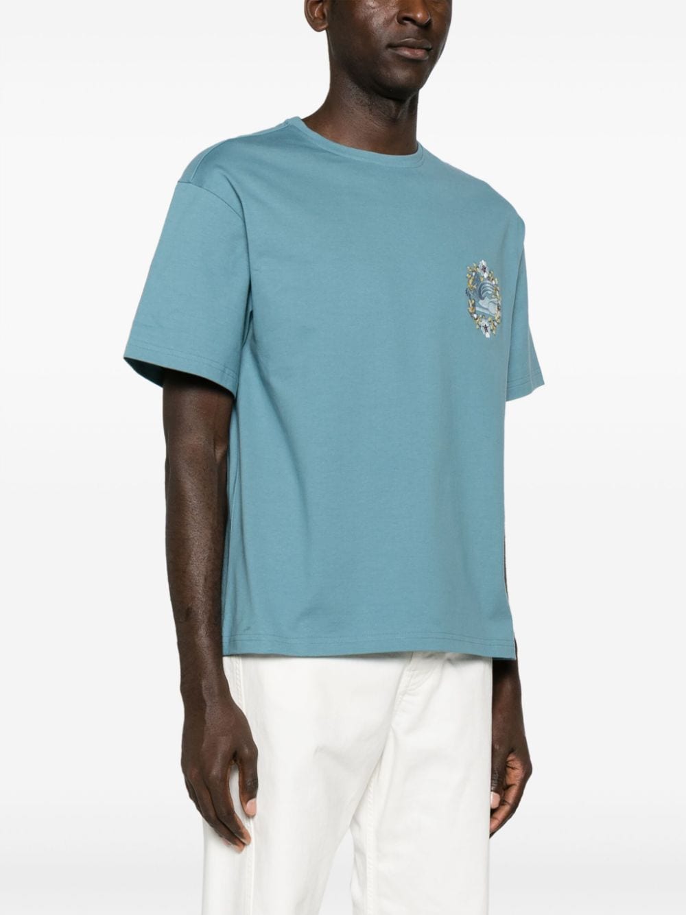 Shop Etro Pegaso-embroidered Cotton T-shirt In Blue