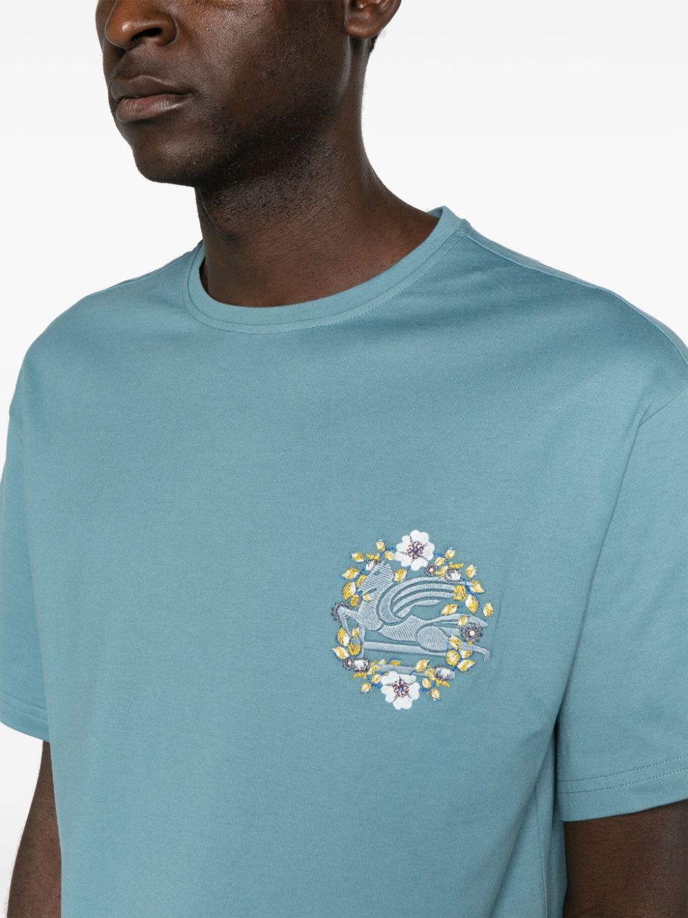 Shop Etro Pegaso-embroidered Cotton T-shirt In Blue