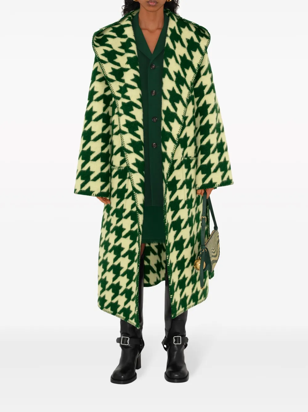 Shop Burberry Houndstooth-print Wool Robe In Green