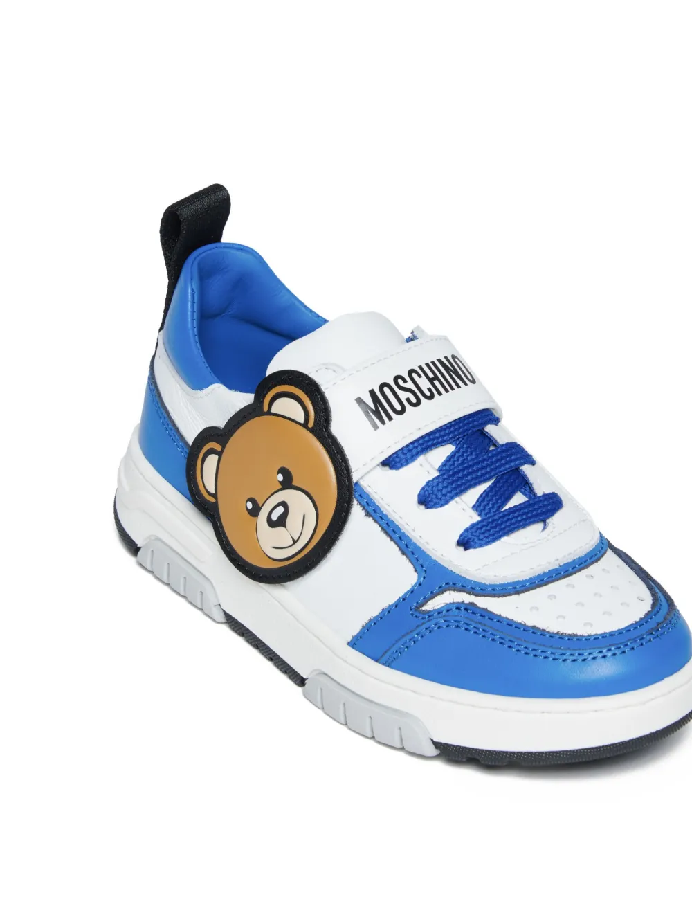 Shop Moschino Teddy-patch Leather Sneakers In White