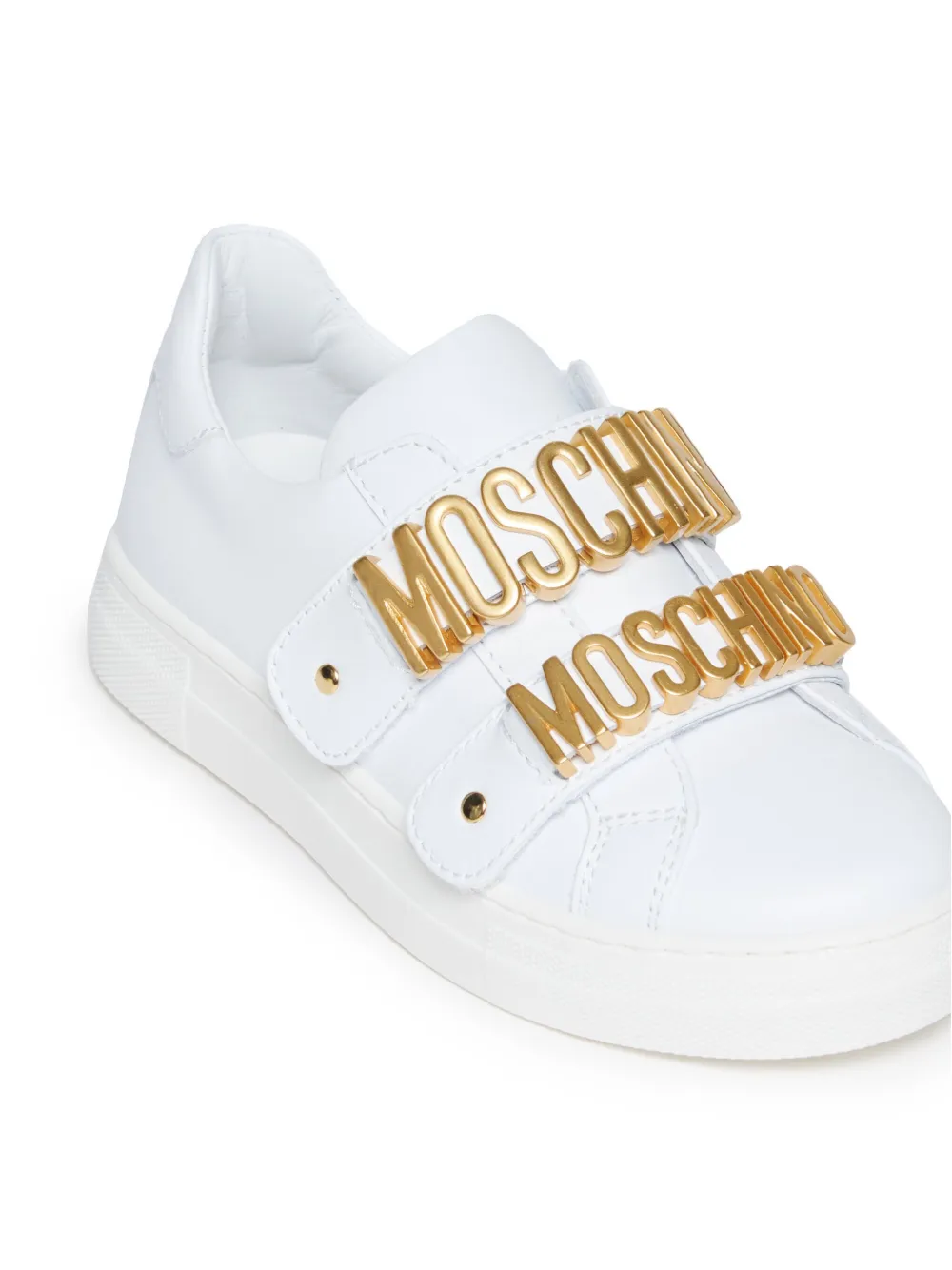 Shop Moschino Logo-plaque Leather Sneakers In White