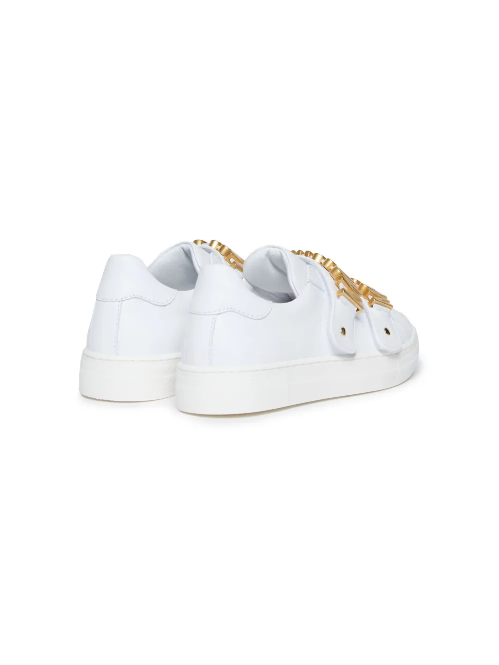 MOSCHINO LOGO-PLAQUE LEATHER SNEAKERS 