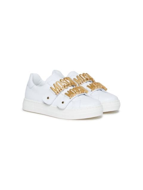 logo-plaque leather sneakers