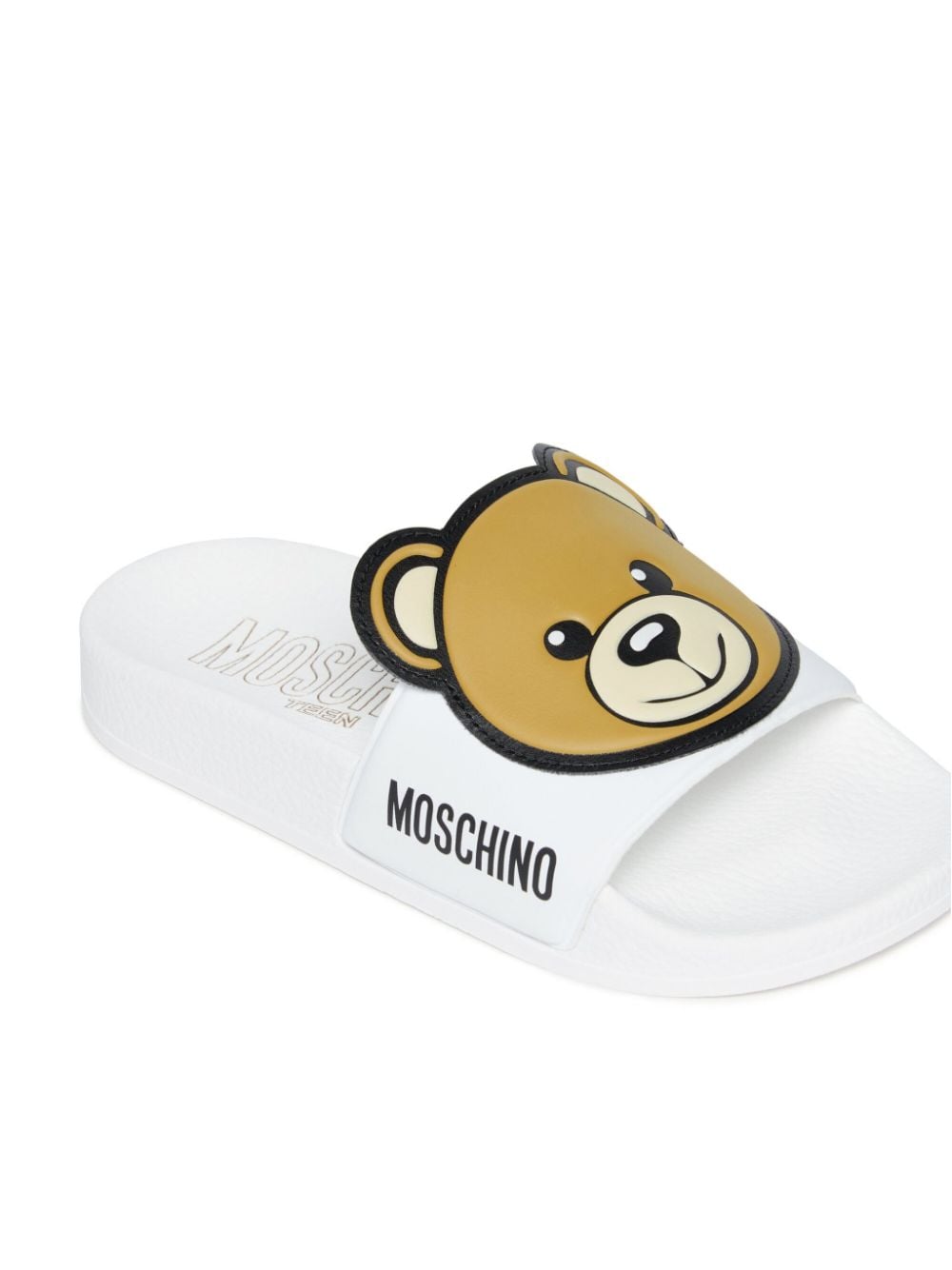 Shop Moschino Teddy Bear Slides In White