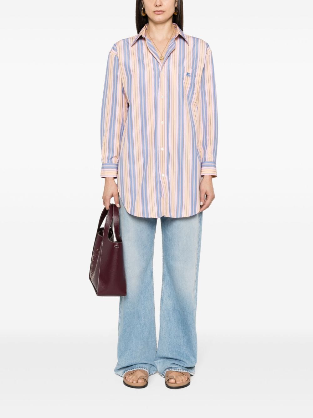 Shop Etro Ge01 Stripped Cotton Shirt In 蓝色